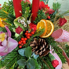 Christmas celebration candle table arrangement